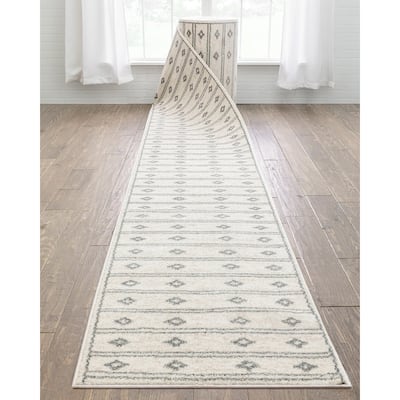 Custom Size Runner Serenity Parallel Tribal Diamond Pattern Stair Rug