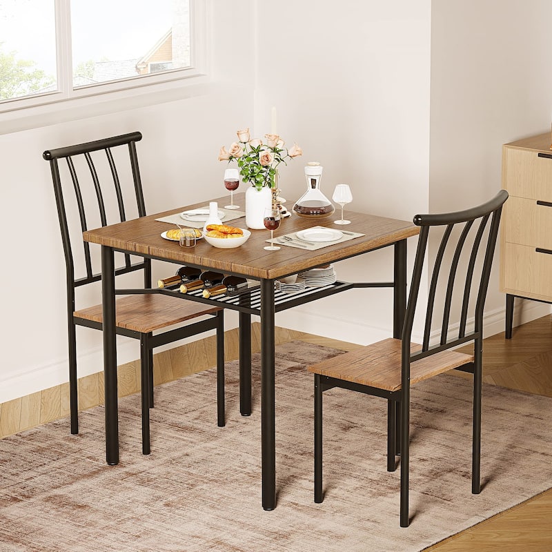 Round Dining Table Set for 2, Circle Kitchen Table and Chairs, Modern Dining Room Table Set with 2 Chairs