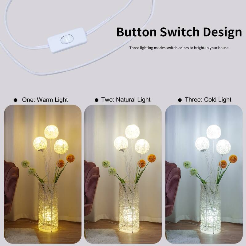 Modern Tree Lantern Creative Floor Lamp Hand-Woven Flower LED Light - 7.9” W x 42” H