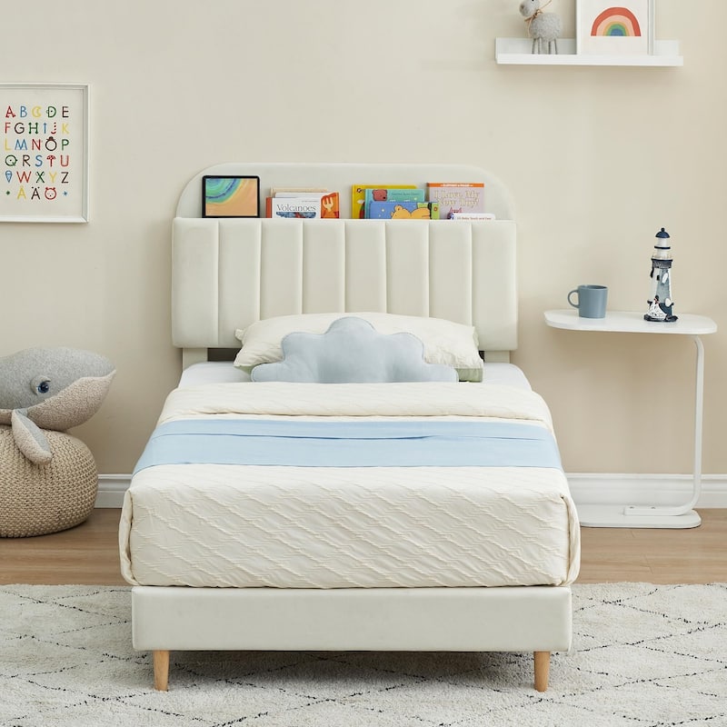 Twin/Twin XL/Full Size Bed Frame with Bookcase Headboard