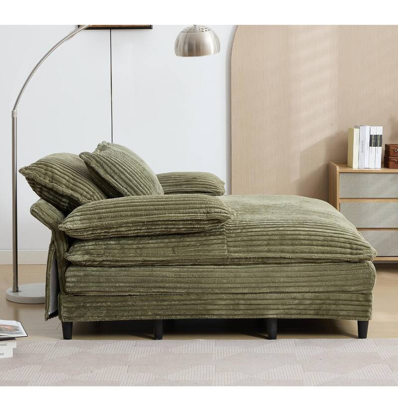 Oversized Corduroy Chaise Lounge Chair, Adjustable 4-Gear Reclining Sleeper Sofa Bed, Living Room Deep Seat Leisure Sofa Chair