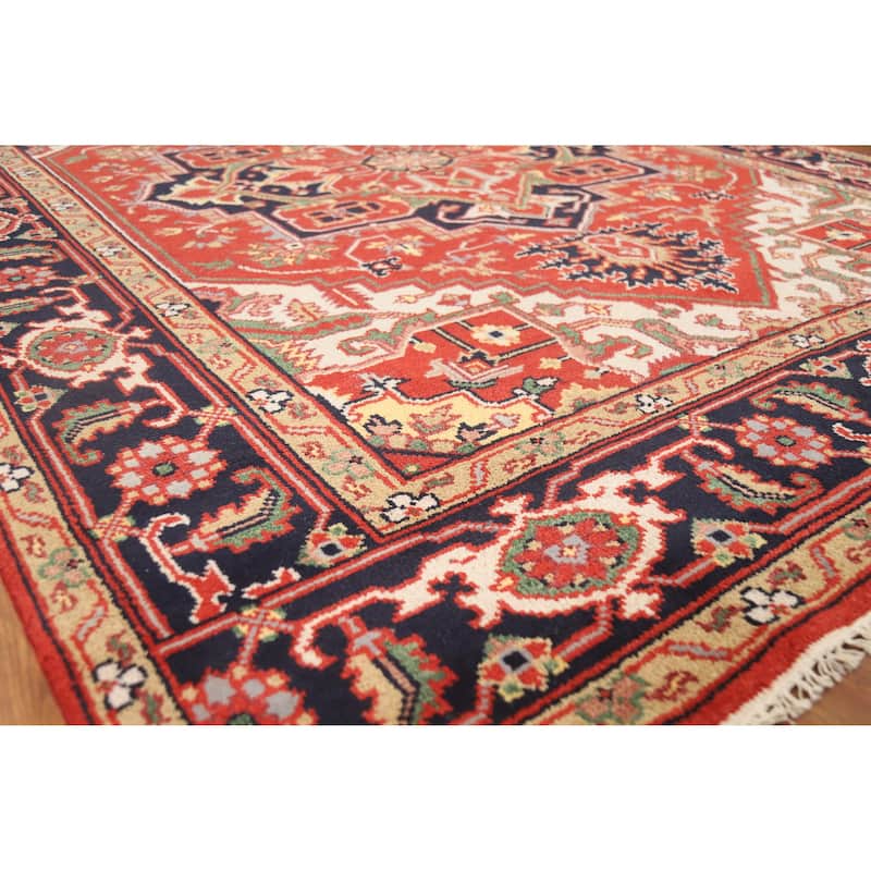 Hand Knotted Oriental 100% Wool Carpet Traditional Medallion Red Heriz (serapi) Area Rug - 10' 4'' X 7' 9''