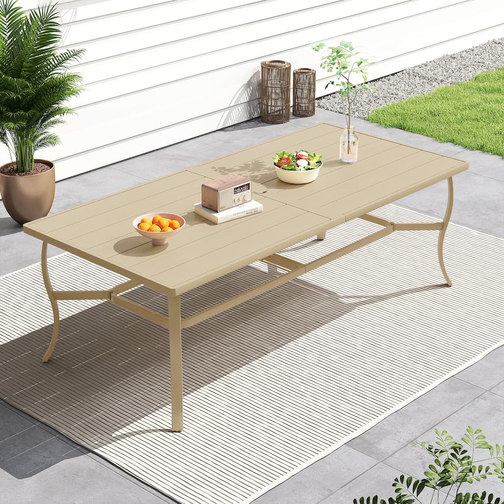 AluLux 84" Rectangular Gray Aluminum Outdoor Dining Table with Umbrella Hole