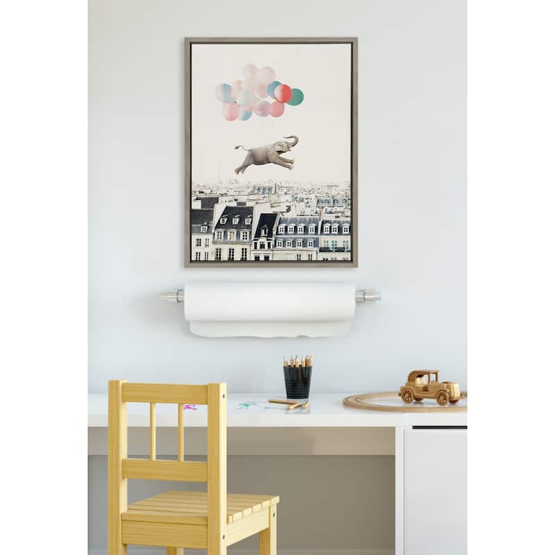 Kate and Laurel Sylvie Happy Elephant in Paris Framed Canvas by July Art Prints