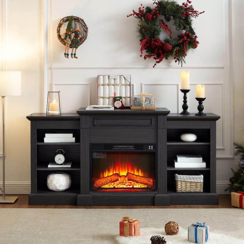 Modern Media Console Table TV Stand with 23" Fireplace Insert - Grey