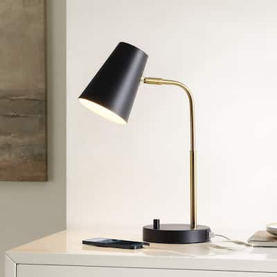 SAFAVIEH Lighting Arynn 19-inch Adjustable Desk Task Table Lamp with USB Charging Port (LED Bulb Included)