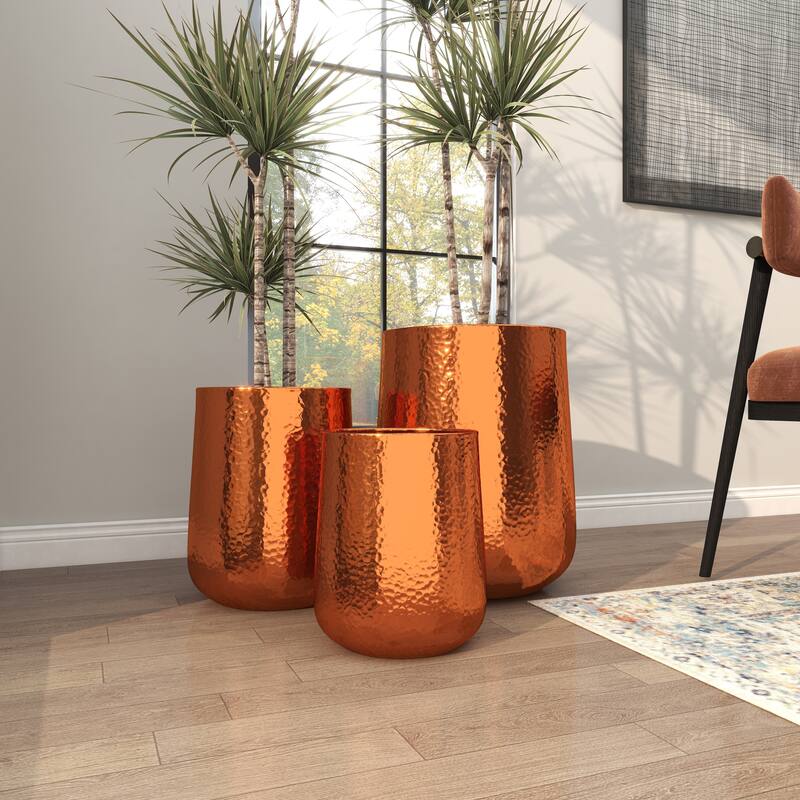Aluminum Hammered Metal Glam Planter in Copper or Silver (Set of 3)