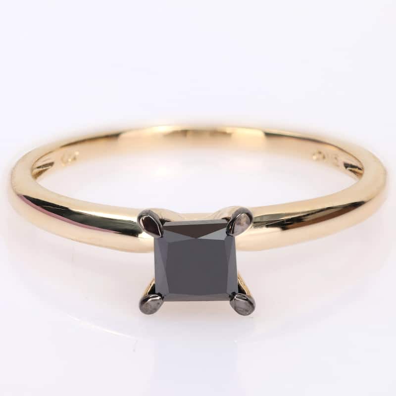 Miadora 3/4ct TDW Princess-cut Black Diamond Solitaire Engagement Ring in 14k Yellow Gold