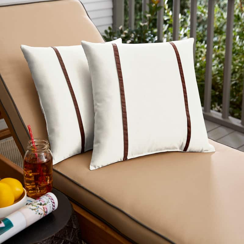 Sorra Home Sunbrella Outdoor Double Petite Flange Pillow Set of 2 - Sunbrella - Canvas Natural/Canvas Bay Brown - 16 in H x 16 in W x 6 in D