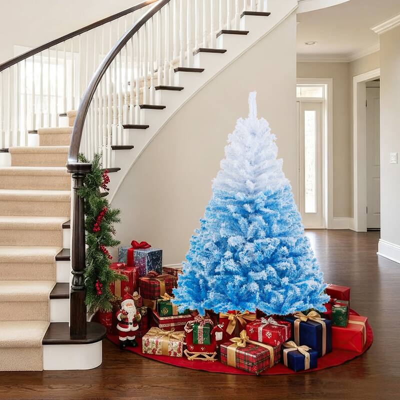 Gymax Artificial Christmas Tree Hinged Snow Flocked Xmas Tree w/ Lush