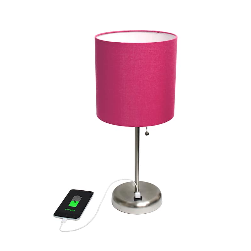19.5" USB Port Feature Metal Lamp in Steel w Aqua Shade