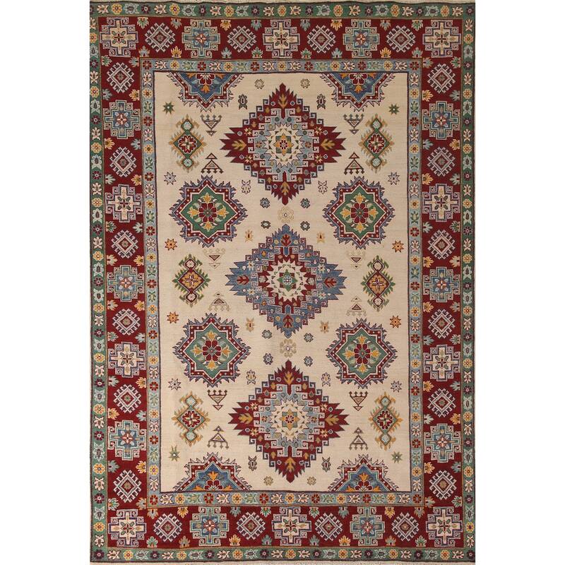 Kazak Area Rug Hand-Knotted Wool Carpet - 6'8" x 9'10"