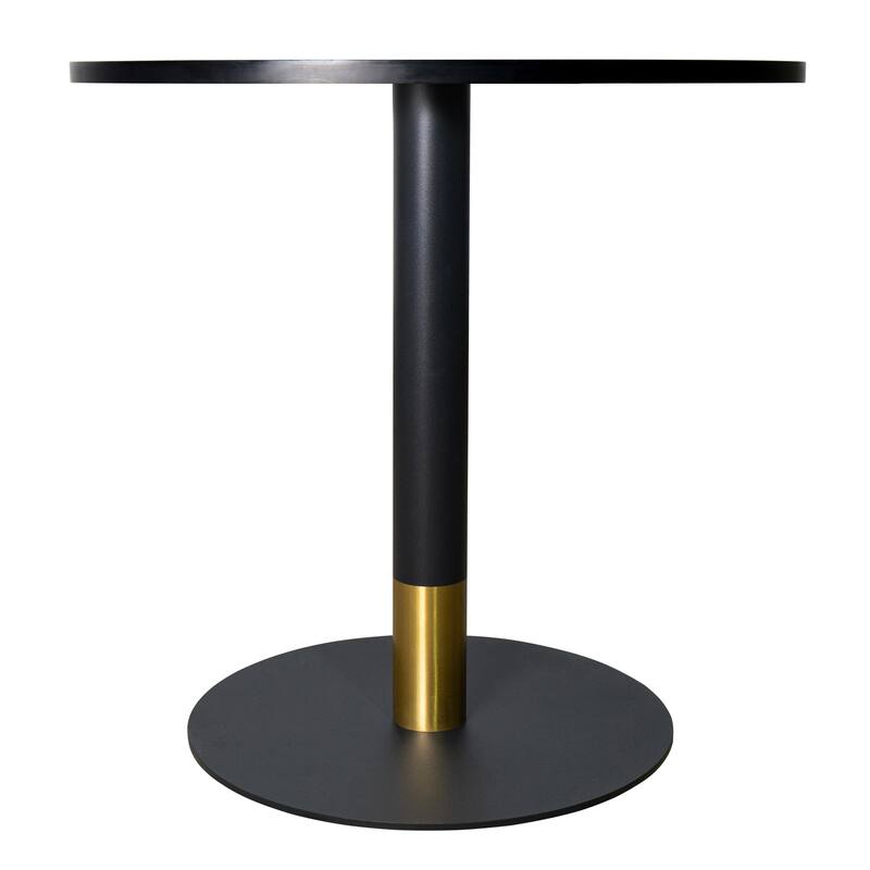 Vail Round Dining Table with 36 in. MDF Tabletop in Black Stainless Steel Round Pedestal Base with Gold Accent Kitchen Table