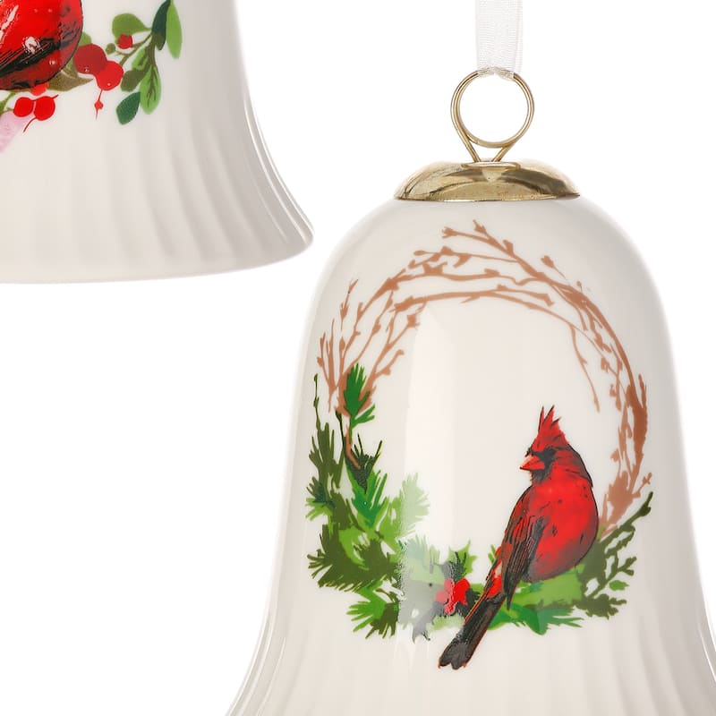 4" Porcelain Cardinal Bell Ornament Set of 2