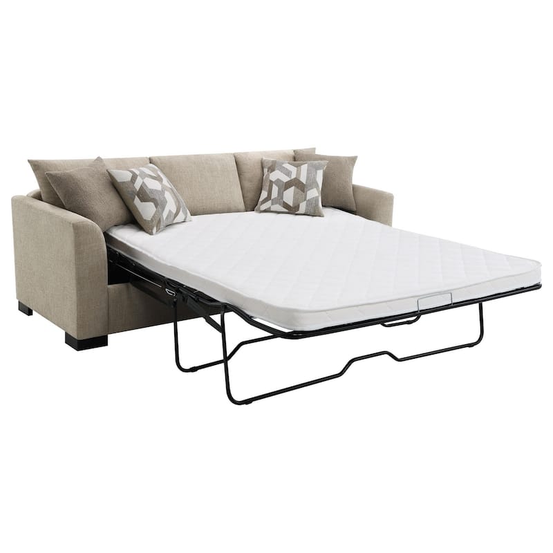 Storia Sleeper Sectional Chaise Sofa, Camel Brown, 4 Pillows, 84 Inch