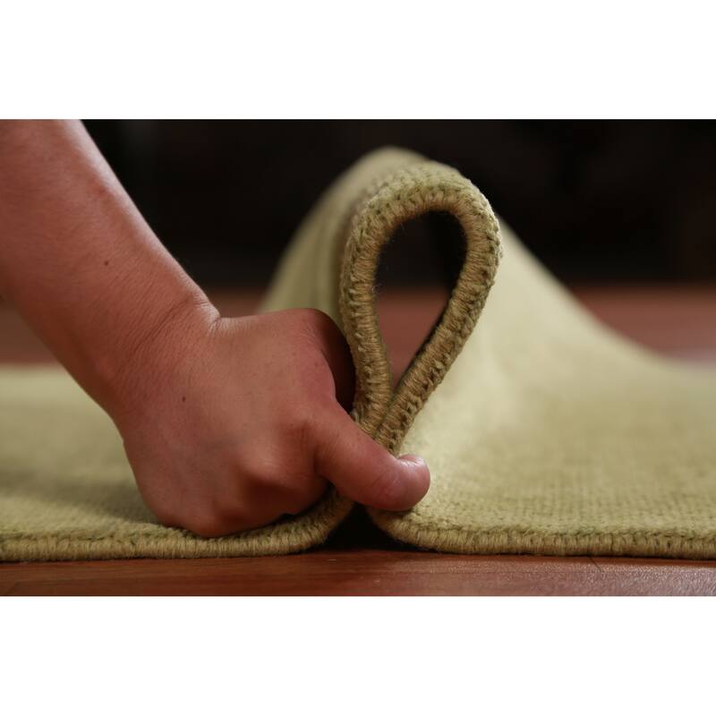 Hand Knotted Oriental 100% Wool Carpet Modern Solid Green Gabbeh Runner Rug - 8' 2'' X 2' 9''