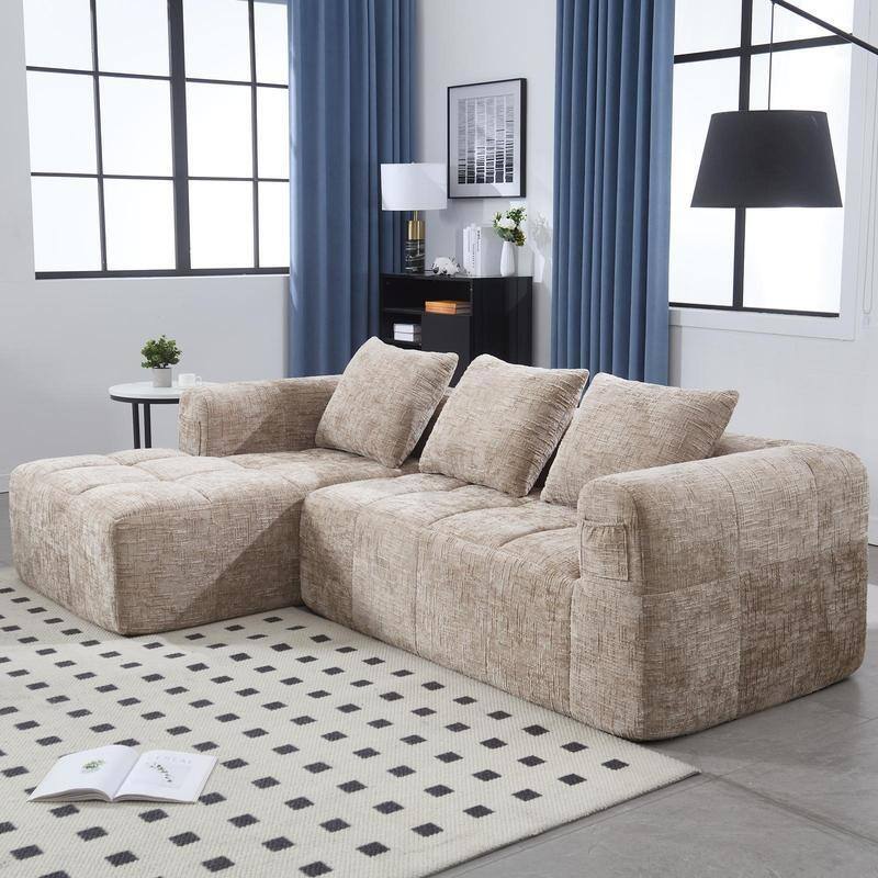 98.42" Modular L-Shaped Sofa with Chaise, Side Pockets, No Compression