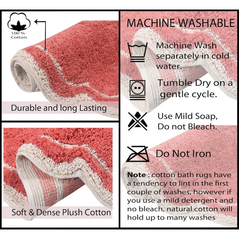 Allure Collection 100% Cotton Non-Slip Bathroom Rug Set, 3 Piece Machine Washable- Bathroom Rug, Bath Rug, U Shaped Contour
