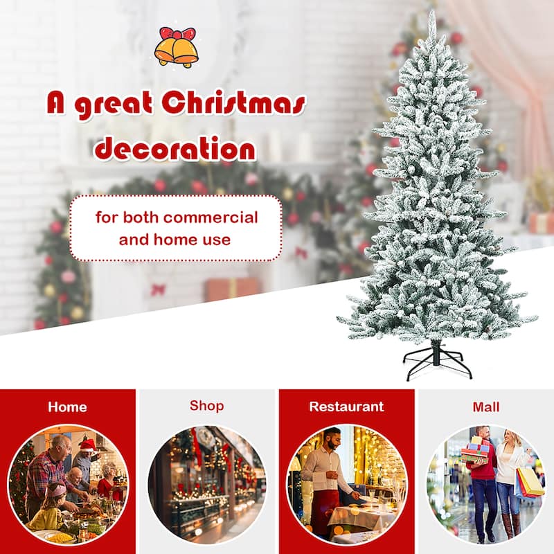 Costway 7Ft Premium Hinged Snow Flocked Slim Artificial Christmas Fir - 7 FT
