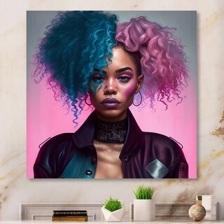 Designart 'Hip Hop Girl With Pink And Blue Hair IV' African American ...