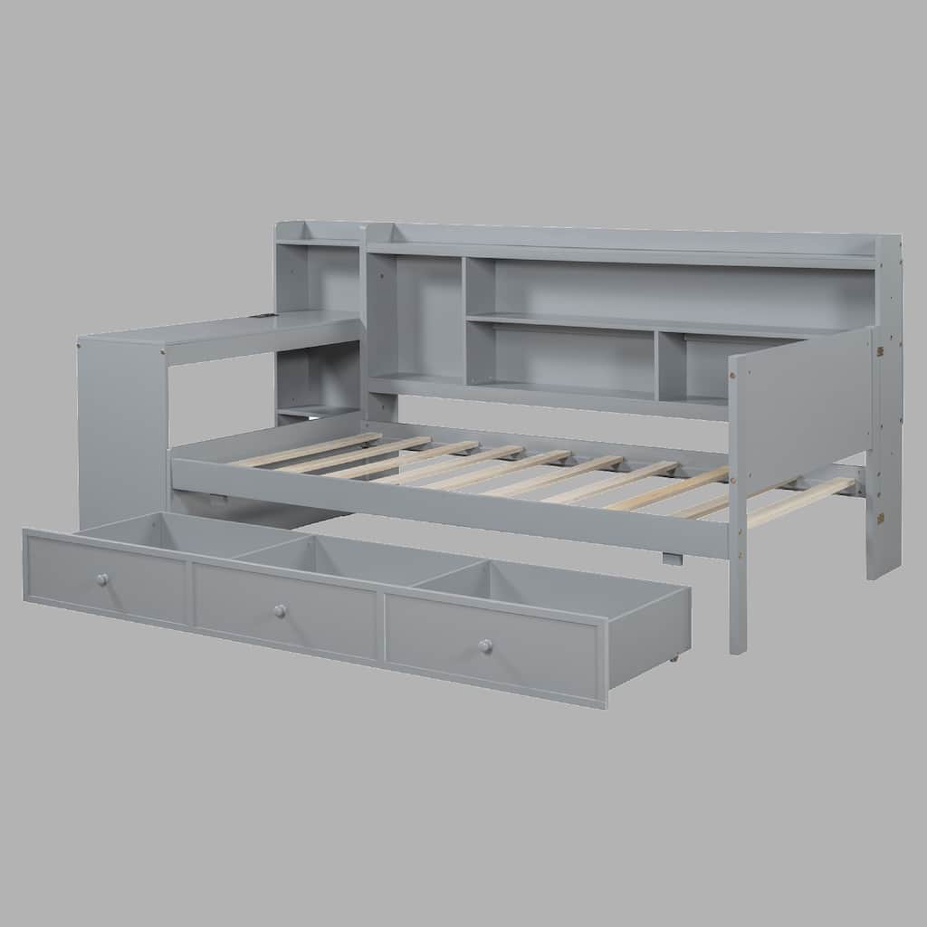 Multifunctional Twin Daybed with Integrated Desk, USB Ports, and 3 Spacious Drawers