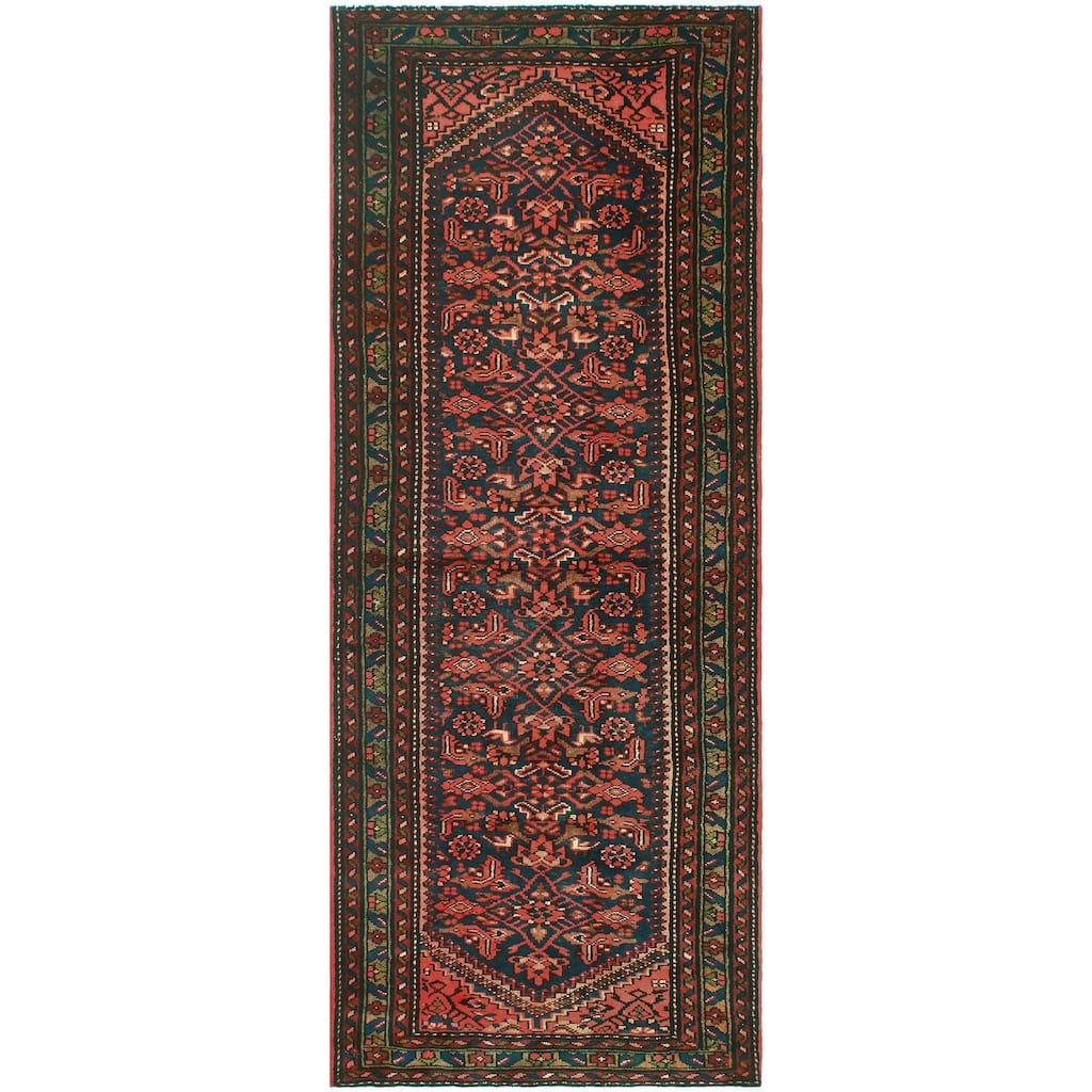 Fine Vintage Distressed Aldon Navy/Brown Runner - 3'9" x 9'6"