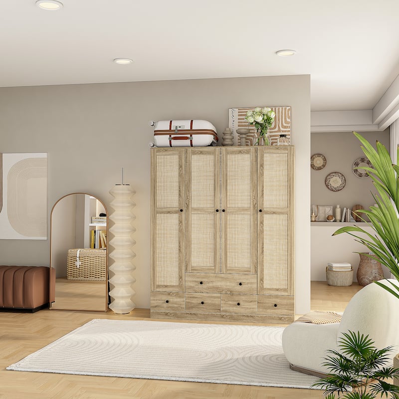 Wardrobe Armoire Closet 59"W Large Freestanding Wardrobe Cabinet White