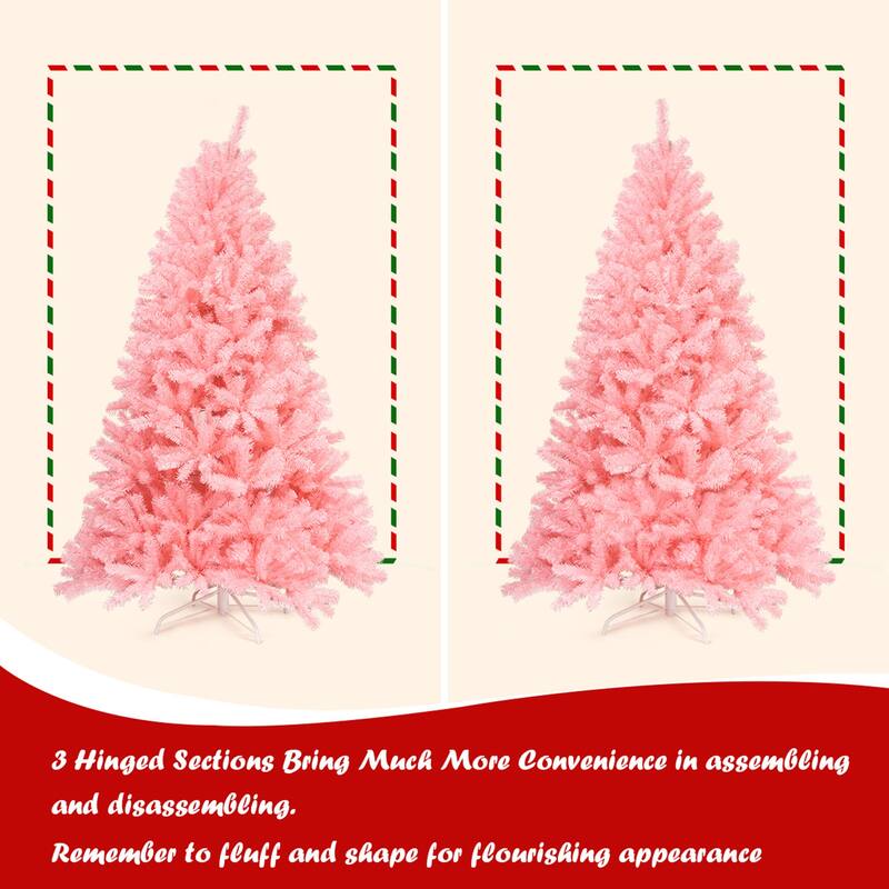 Gymax 6ft Pink Artificial Christmas Tree Hinged Spruce Full Tree w/ - See Details