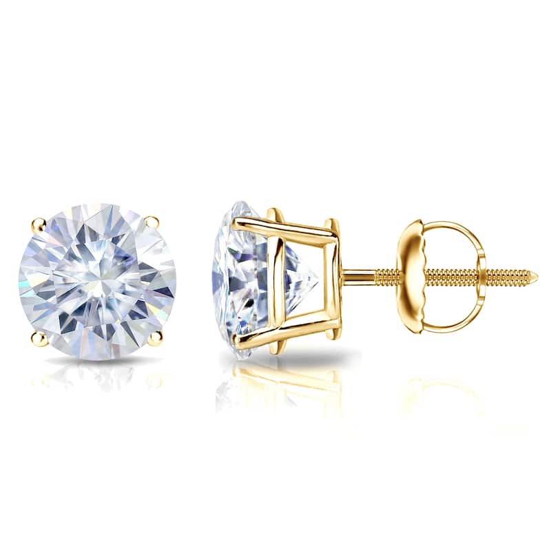 Auriya 2ct TW Round Moissanite Stud Earrings 14k Gold - 6.5 mm - Yellow