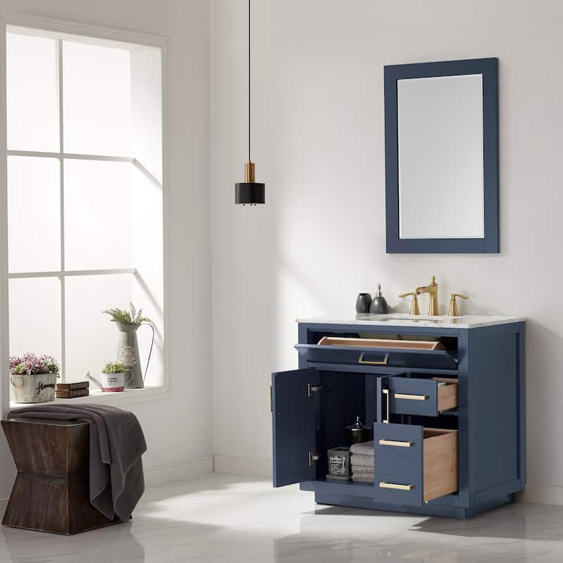 Altair Ivy Single Bathroom Vanity Set and Carrara White Countertop with Mirror
