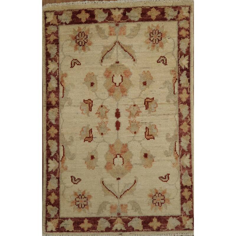 Hand Knotted Oriental 100% Wool Carpet Traditional Floral Beige & Ivories Peshawar Area Rug - 3' 2'' X 2' 1''