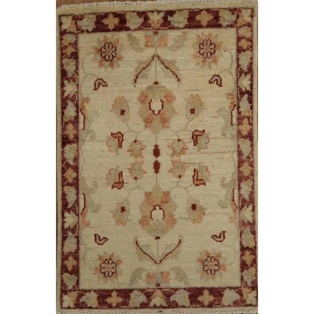 Hand Knotted Oriental 100% Wool Carpet Traditional Floral Beige & Ivories Peshawar Area Rug - 3' 2'' X 2' 1''