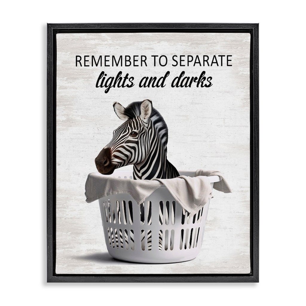 Stupell Separate Laundry & Zebra Framed Floater Canvas Wall Art Design By Lettered and Lined