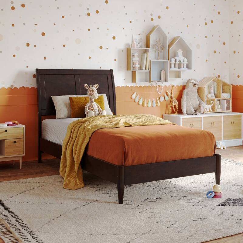 Valencia Solid Wood Low Profile Sleigh Platform Bed - Espresso - Twin