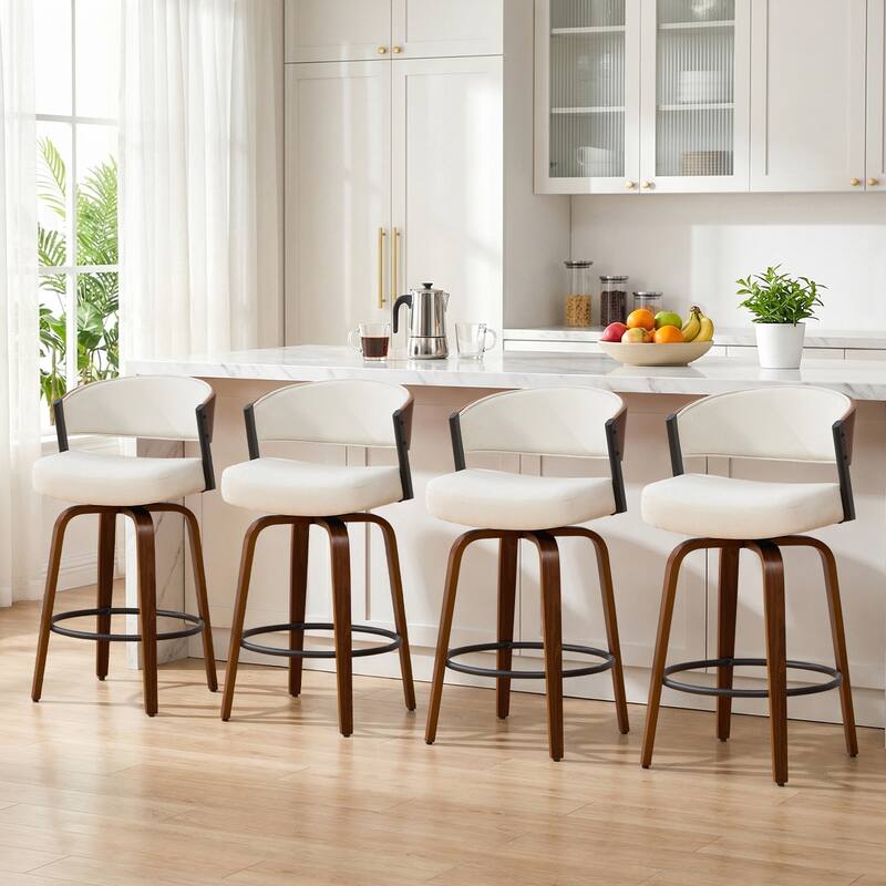 Upholstered Swivel Counter Height Bar Stool with Curved Back and Bentwood Frame - 37.2"H x 19.1"W x 20.5"D