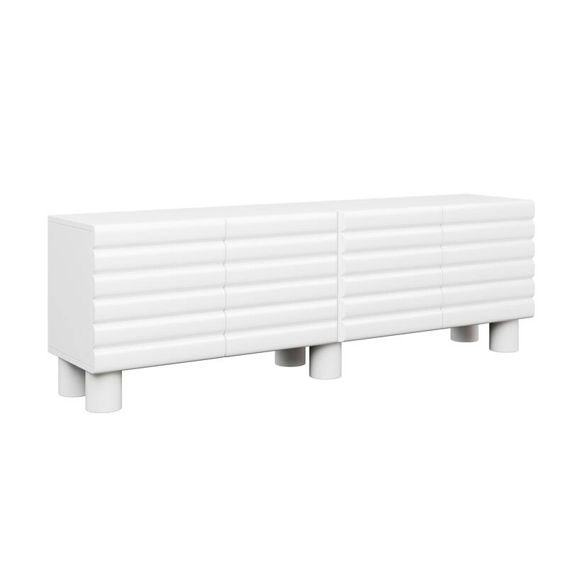 Modern TV Stand for TVs up to 75 Inches with 4 Cabinets, Adjustable Shelves and Cable Holes, for Living Room, White