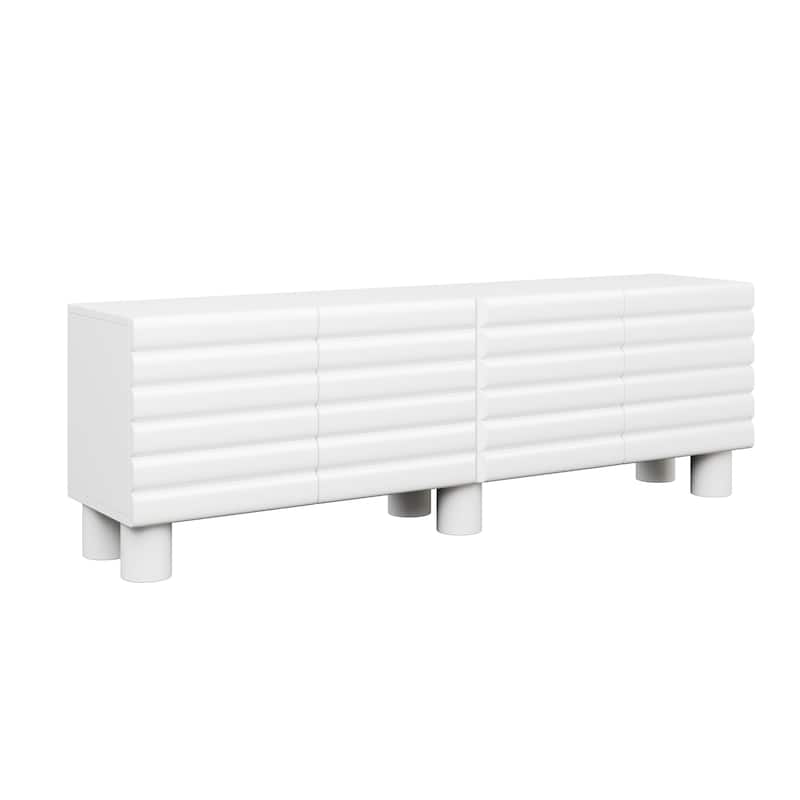 Stylish Wavy Door TV Stand with 4 Cabinets, Adjustable Shelves & Cable Holes, Solid Color Media Console for TVs Up to 75"