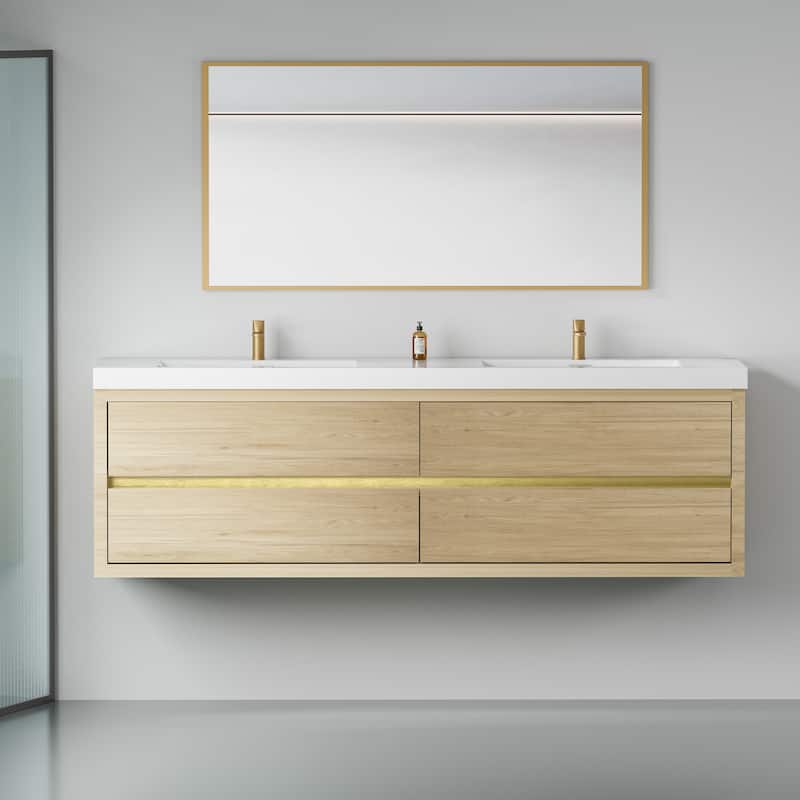 GDFStudio - Maxwell Floating Bathroom Vanity with Stone Resin Countertop & Soft-Close Drawers