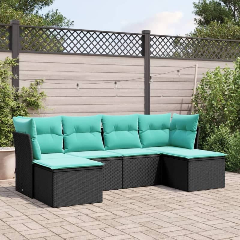 vidaXL 6/7 Piece Patio Sofa Set with Cushions Black/Brown/Gray Poly Rattan - Black and blue Without table
