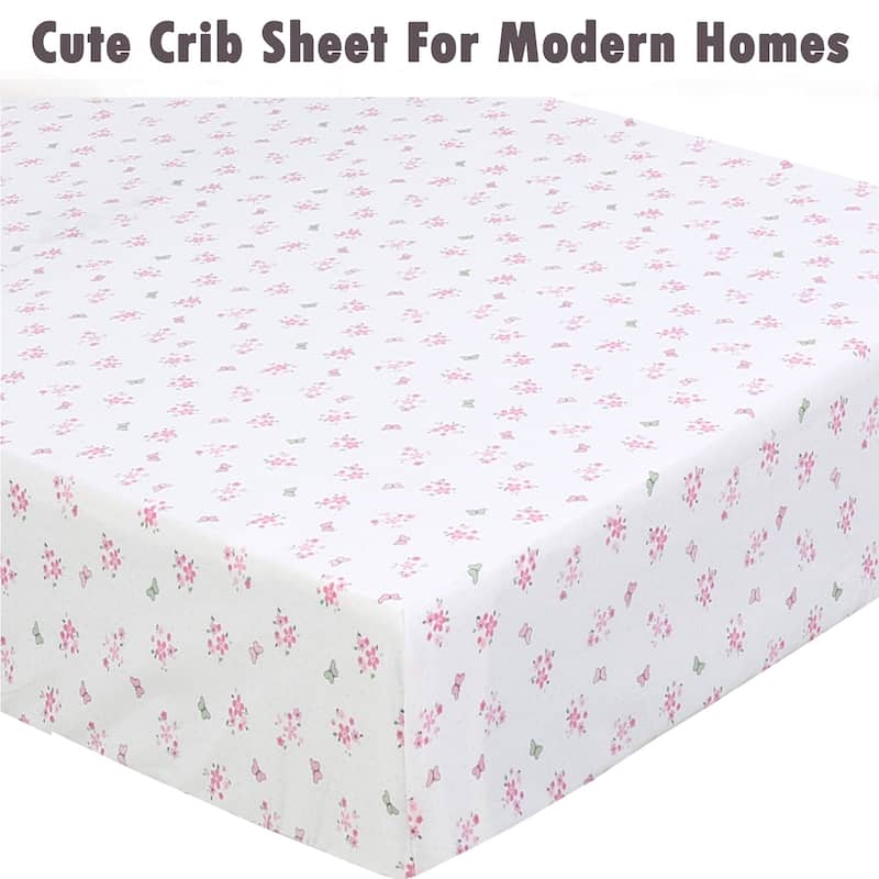 Princess Flower Butterfly Ladybug Animals Dot Girls Pink Purple Cotton Toddler/Baby Crib Child Fitted Sheet Set (Pack of 3)