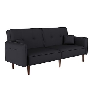 Convertible Sofa Bed With Wood Legs In Cotton Linen Fabric(Black) - 75 ...