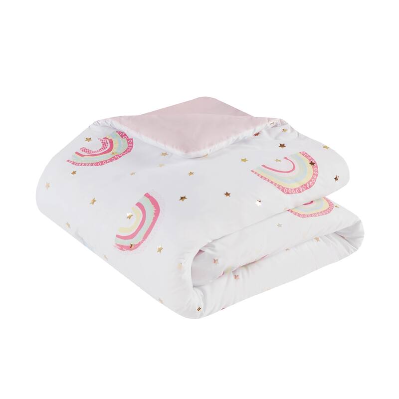 Intelligent Design Kids Mia Rainbow and Metallic Stars Comforter Set with Bed Sheets