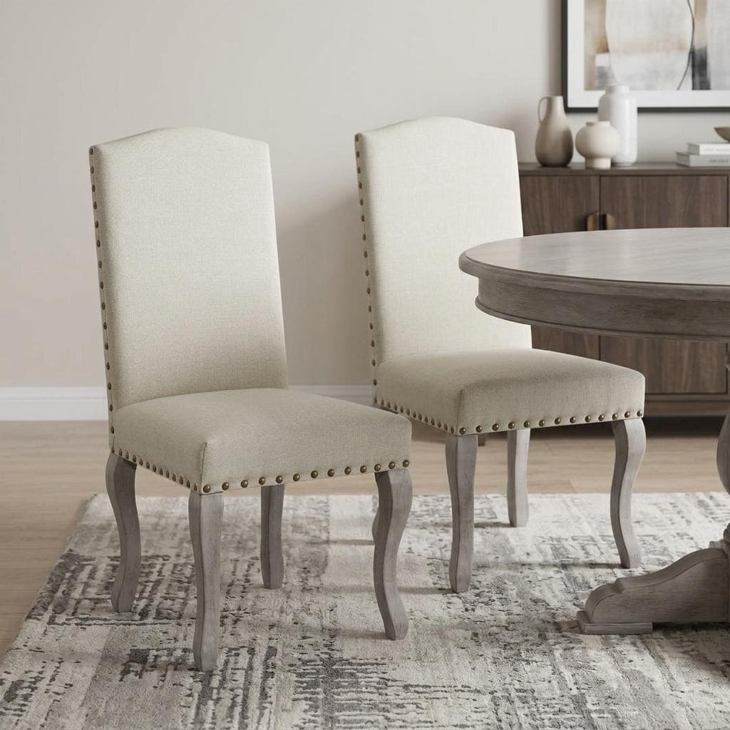 HomeRoots Set of Two Beige And Gray Upholstered Fabric Dining Parsons Chairs - 21.50 in. x 49.50 in. x 20.00 in.
