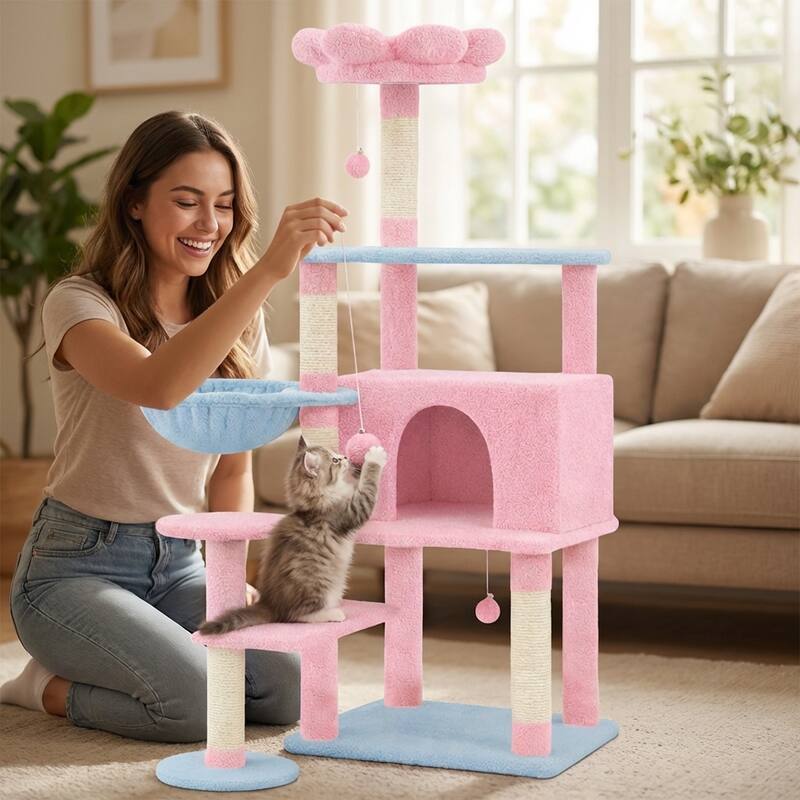 Flower Cat Tree With Large Condo Removable Flower Cushion And Hammock