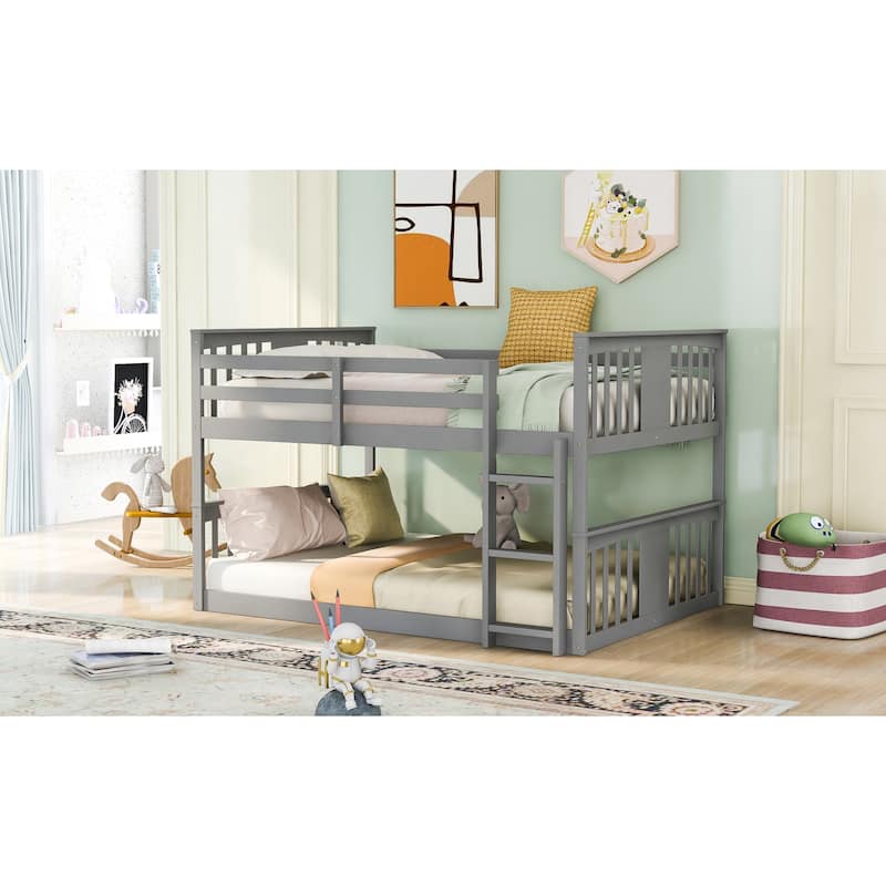 Full Over Full Bunk Bed with Ladder, Gray