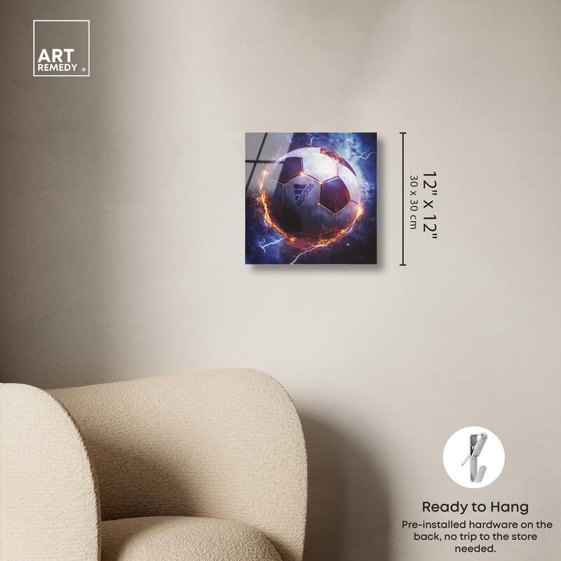 Electrify Soccer Ball Acrylic by Art Remedy, Ready to Hang