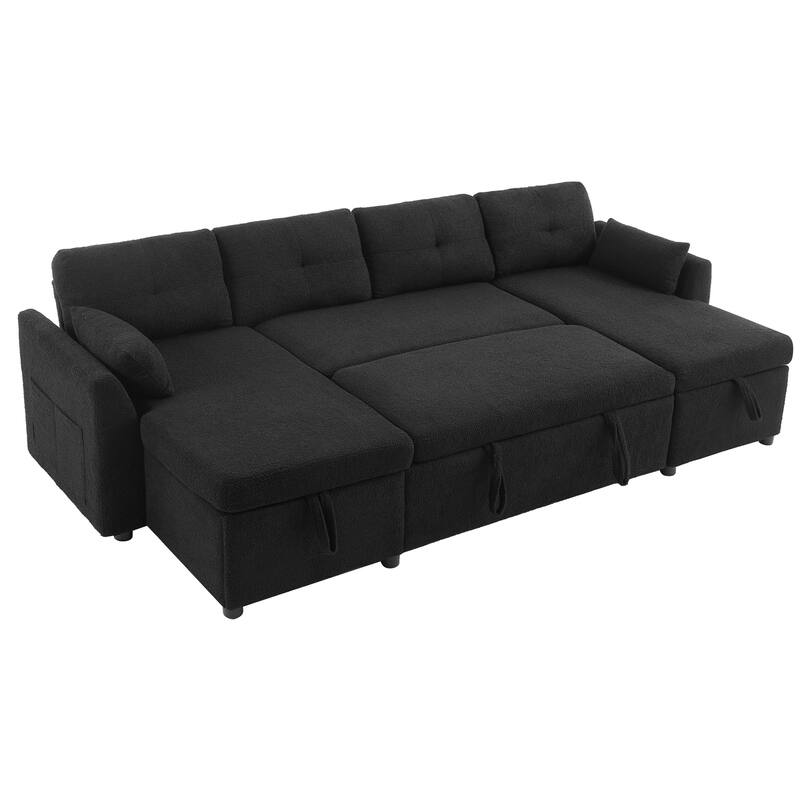 107" U-Shaped Sleeper Sectional Sofa with Storage & USB Ports - Modern Convertible Sofa Bed for Living Room