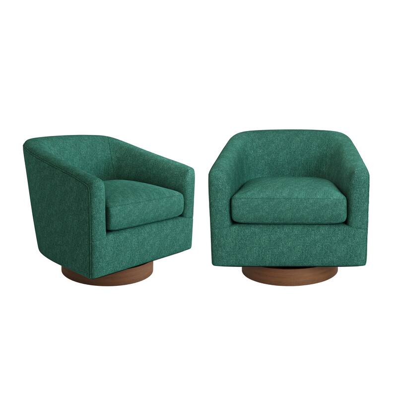 Modern Upholstered Accent Chair Fabric 360° Swivel Barrel Set of 2 Armchair Wood Frame