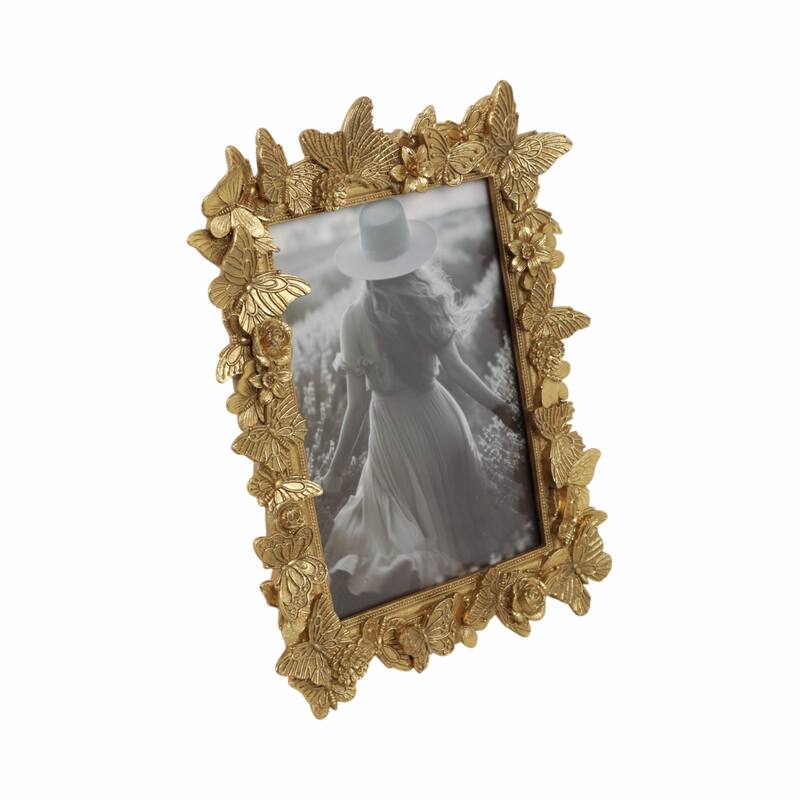 5 in. x 7 in. Gold Polyresin Butterfly in Bloom Photo Frame