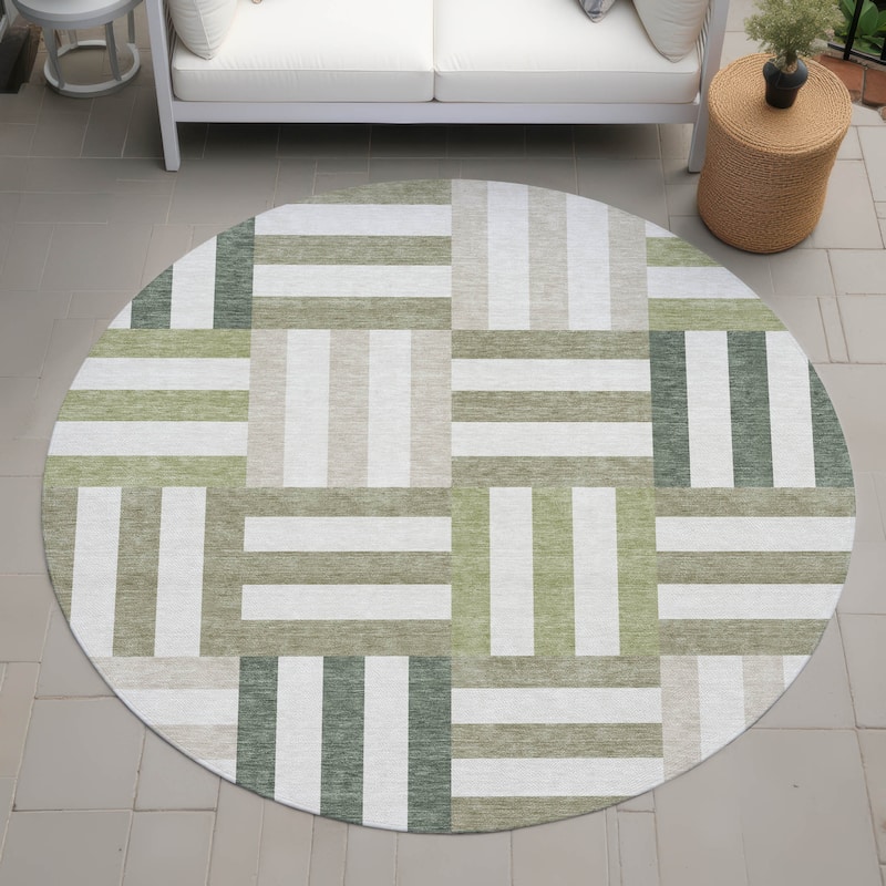 Machine Washable Indoor/ Outdoor Modern Hatch Chantille Rug - Sage - 8' x 8'